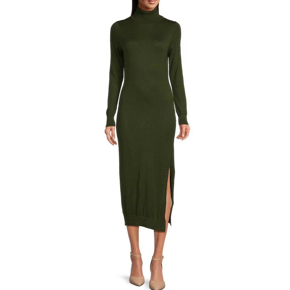 MICHAEL Michael Kors Turtleneck Long Sleeve Midi Side Slit Sweater Dress Size M